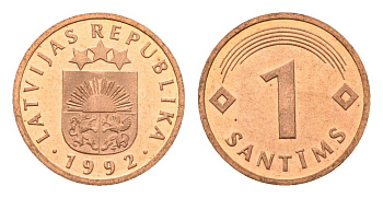 Латвия 1 сантим 1992 KM 15 сталь плакированная медью UNC 4689-816