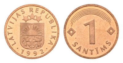 Латвия 1 сантим 1992 KM 15 сталь плакированная медью UNC 4689-816