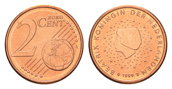 Нидерланды 2 евроцента 1999 Беатрикс (1980-2013), из ролла KM 235 сталь плакированная медью  UNC  M65-02