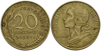 Франция 20 сантимов 1984 тип Marianne KM 930, Le Franс 156.24 алюминиевая бронза 4138-511