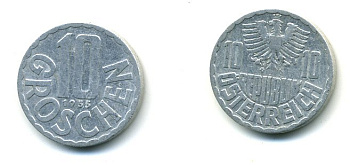 Австрия 10 грошей 1955 KM 2878 алюминий 37-217