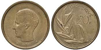 БЕЛЬГИЯ 20 ФРАНКОВ 1982 BELGIQUE KM 159 никель бронза 72-1424