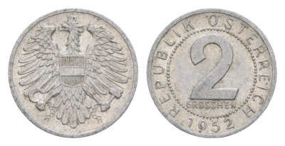 Австрия 2 гроша 1952 KM 2876 алюминий 4564-638