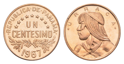 Панама 1 сентесимо 1967 Уррака, тираж 20.000 экземпляров KM 22 бронза PROOF 1526-1242