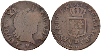 Франция 1 лиард 1773 ВВ, Людовик XV KM 543.3 (С8.6) медь 28-625