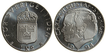 Швеция 1 крона 1994 B KM 852a медно-никель PROOFLIKE 4179-1237