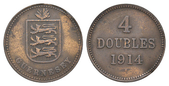 Гернси 4 дабла (дубля) 1914 KM 13 бронза 4622-532
