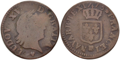 Франция 1 лиард 1773 ВВ, Людовик XV KM 543.3 (С8.6) медь 28-625