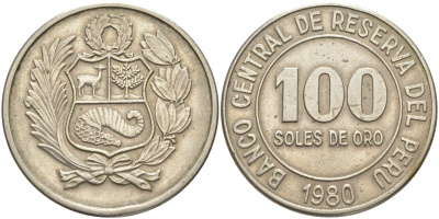 Перу 100 солей 1980 KM 283 медно-никель 3855-1043