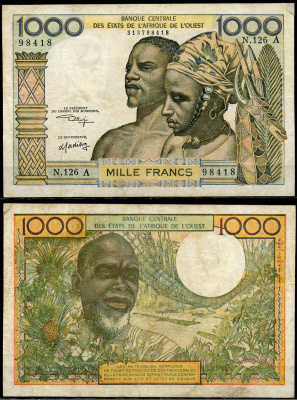 Берег Слоновой кости, Западно-Африканские штаты 1000 франков ND коренные жители Pick 103A k  бумага   6352-56-1-1