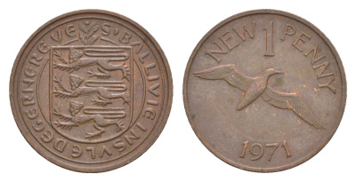 Гернси 1 новый пенни 1971 Елизавета II (1952-2022), северная олуша в полете KM 21 бронза 4655-935