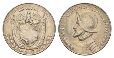 Панама 1/4 бальбоа (25 сентесимо) 1966 KM 11.2a медь плакированная медно-никелем aUNC 4642-635