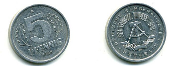 ГДР 5 пфеннигов 1983 A КМ 9.2 алюминий 62-2244