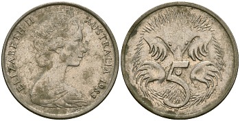 Австралия 5 центов 1983 Елизавета II (1952- ), ехидна KM 64 медно-никель 4608-822