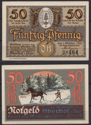 Германия, Оберхоф 50 пфеннигов 1921 Нотгельд Gra 996.4-17/18 бумага 7555-57-1-2