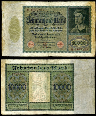 Германия 10000 марок 1922 Альбрехт Дюрер, серия H, литера K Pick 70, Розенберг 68а  бумага   8618-42-1-2