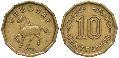 Уругвай 10 сентесимо 1976 KM 66 алюминиевая бронза 4164-728