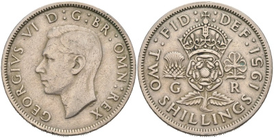 Великобритания 2 шиллинга (флорин) 1951 Георг VI (1936-1952) KM 878, Spink 4107 медно-никель 4572-1145