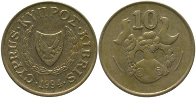 Кипр 10 центов 1994 KM 56.3 никель латунь 4380-324