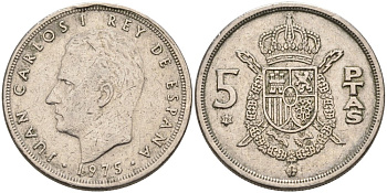 Испания 5 песет 1975 (78) Хуан Карлос I KM 809 медно-никель 4573-945