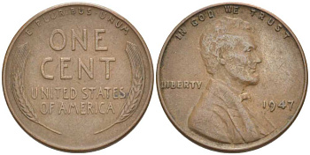 США 1 ЦЕНТ 1947 ЛИНКОЛЬН KM А132 медь цинк 3309-547