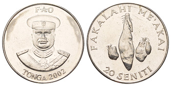 Тонга 20 сенити 2002 KM 70a сталь плакированная никелем UNC 4624-116