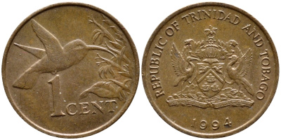 Тринидад и Тобаго 1 цент 1994 колибри KM 29 бронза 4396-1016