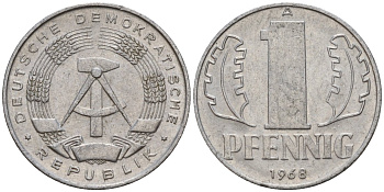ГДР 1 пфенниг 1968 A KM 8.1 алюминий 100-954