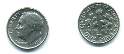 США 10 ЦЕНТОВ = 1 ДАЙМ 1990 D, РУЗВЕЛЬТ KM 195a медь покрытая медно-никелем 59-736