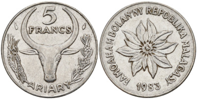 Мадагаскар 5 франков 1983 KM 10 сталь 4141-651