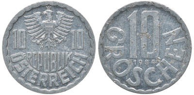 АВСТРИЯ 10 ГРОШЕЙ 1984 KM 2878 алюминий 72-1352