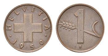 Швейцария 1 раппен 1950 B KM 46 бронза 4705-1163