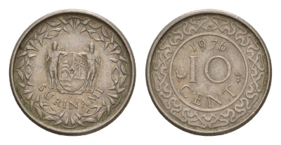 Суринам 10 центов 1976 KM 13 медно-никель 4649-967