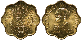 Филиппины 5 сентимос 1975 KM 206 латунь UNC M51-07