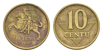 Литва 10 центов 1998 KM 106 никель латунь 4632-612