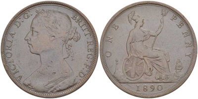 Великобритания 1 пенни 1890 Виктория (1837-1901) KM 755, Spink 3954 бронза 97-1215