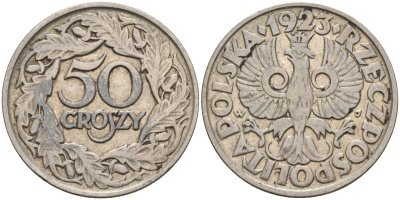 Польша 50 грошей 1923 Республика KM 13, Parchimowicz 106 никельь 4143-556