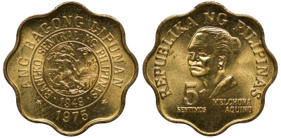 Филиппины 5 сентимос 1975 KM 206 латунь UNC M51-07