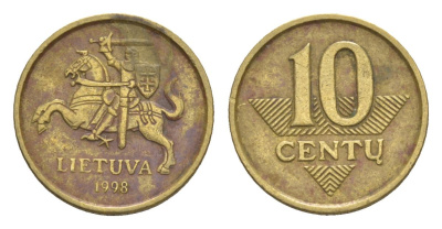 Литва 10 центов (сентов) 1998 KM 106 никель латунь 4632-612