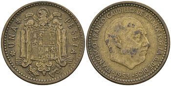 Испания 1 песета 1953 (61) Франсиско Франко (1939-1975) KM 775 алюминиевая бронза 3336-543