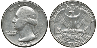 США 25 центов (квотер) 1973 D, Вашингтон KM 164а медь покрытая медно-никелем 4681-943