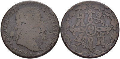 ИСПАНИЯ 8 МАРАВЕДИ 1831 ФЕРДИНАНД VII (1808-1833) KM 486.1 (С118) медь 97-1224