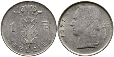 БЕЛЬГИЯ 1 ФРАНК 1973 BELGIE KM 143.1 медно-никель 4388-1217