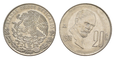 Мексика 20 сентаво 1979 Франциско Индалеси KM 442 медно-никель 4644-652