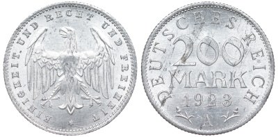 Германия 200 марок 1923 A KM 35, J. 304, Weege 22 алюминий 4604-551