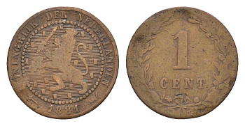 Нидерланды 1 цент 1881 Виллем III (1849-1890) KM 107 бронза 66-224