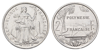 Французская Полинезия 2 франка 1995 KM 10 алюминий UNC 4118-747