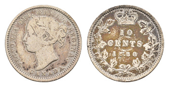 Канада 10 центов 1888 Виктория (1837-1901) KM 3 серебро 1518-1521