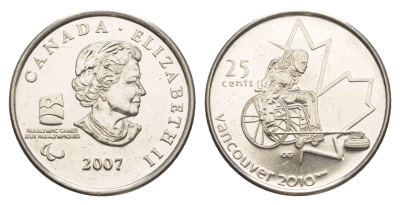 Канада 25 центов 2007 X зимние Паралимпийские Игры, Ванкувер 2010 - Кёрлинг на колясках KM 684 сталь плакированная никелем UNC 4637-941