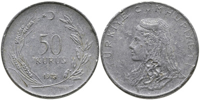 Турция 50 курушей 1973 Анатолийская невеста KM 899 нержавеющая сталь 4541-812